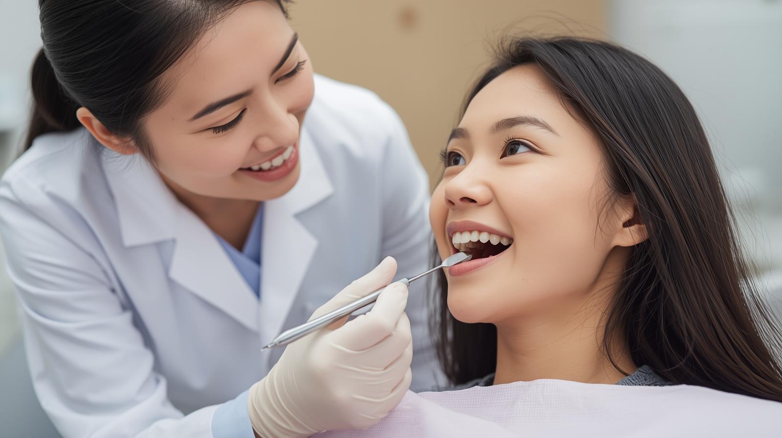 日本人歯科医が患者の歯列を確認しながら治療方針を相談している様子。信頼感のあるやり取り_