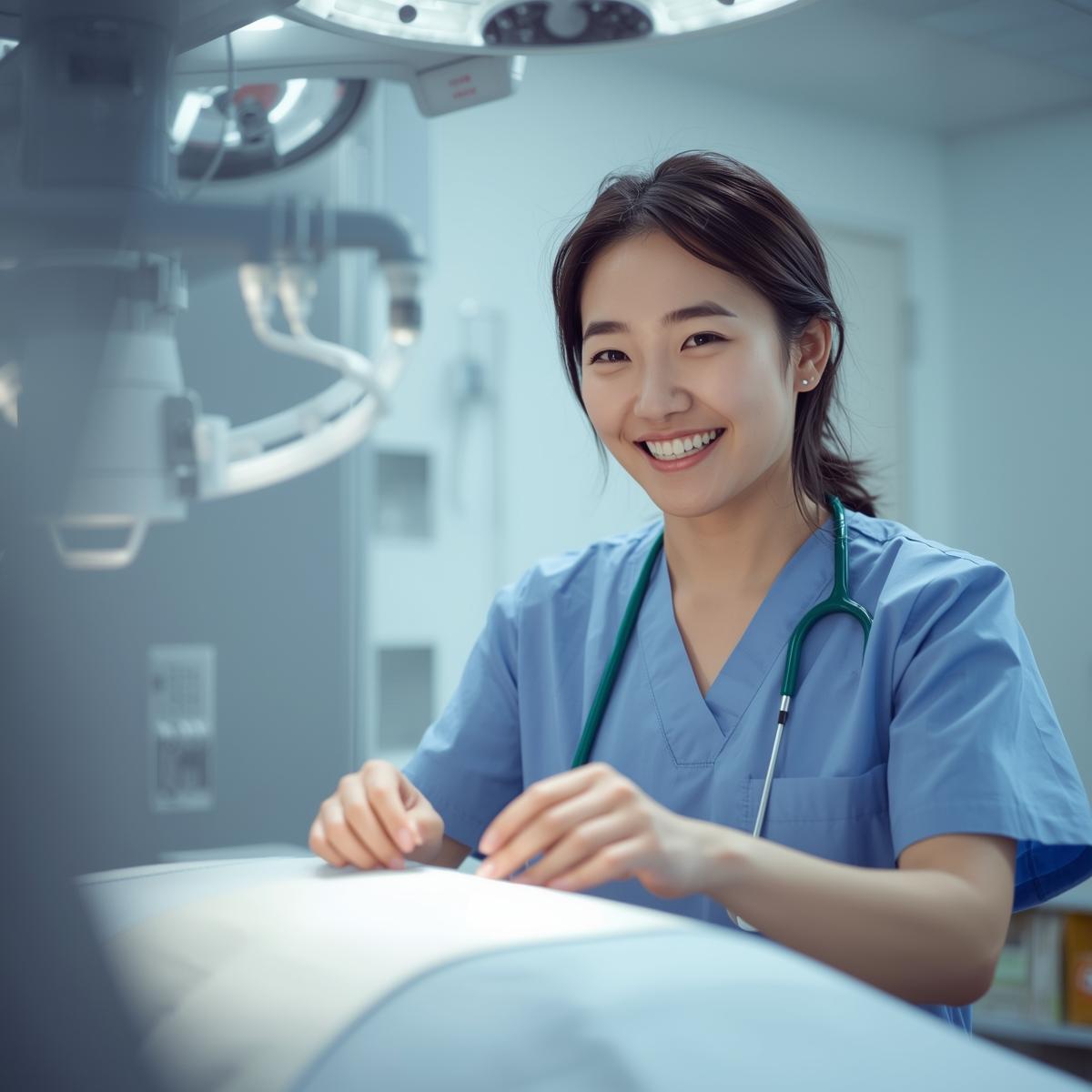 笑顔で自信を持つ日本人女性と、治療中に装置を確認するシーンを対比した構図の実写風イメージ。文字なし。