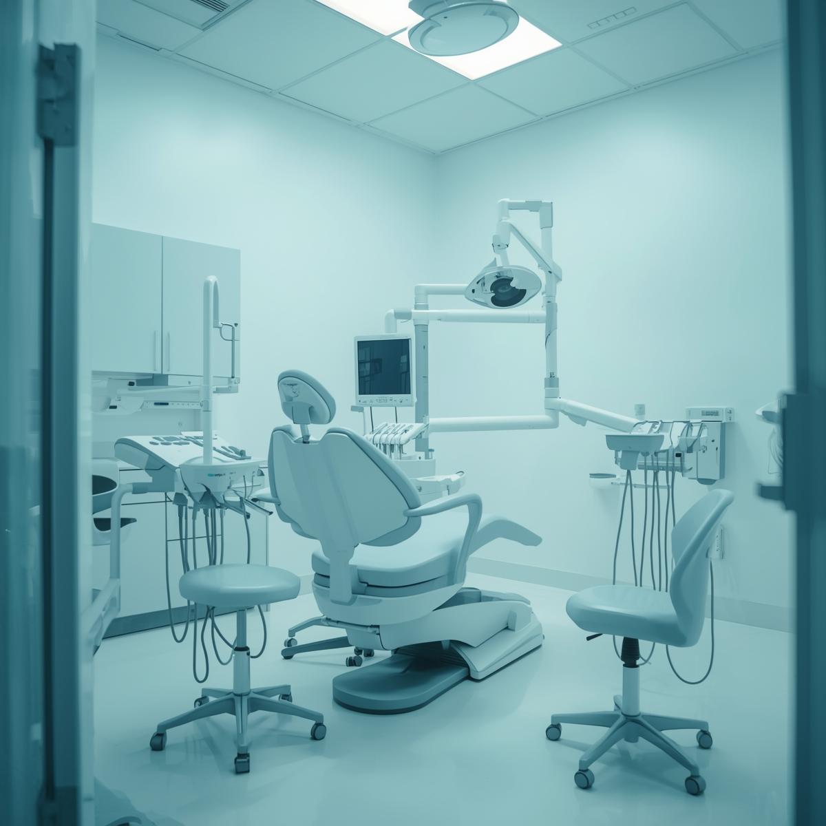 歯科治療後の歯科検診をイメージした淡いブルー基調の実写風写真（人物なし）。