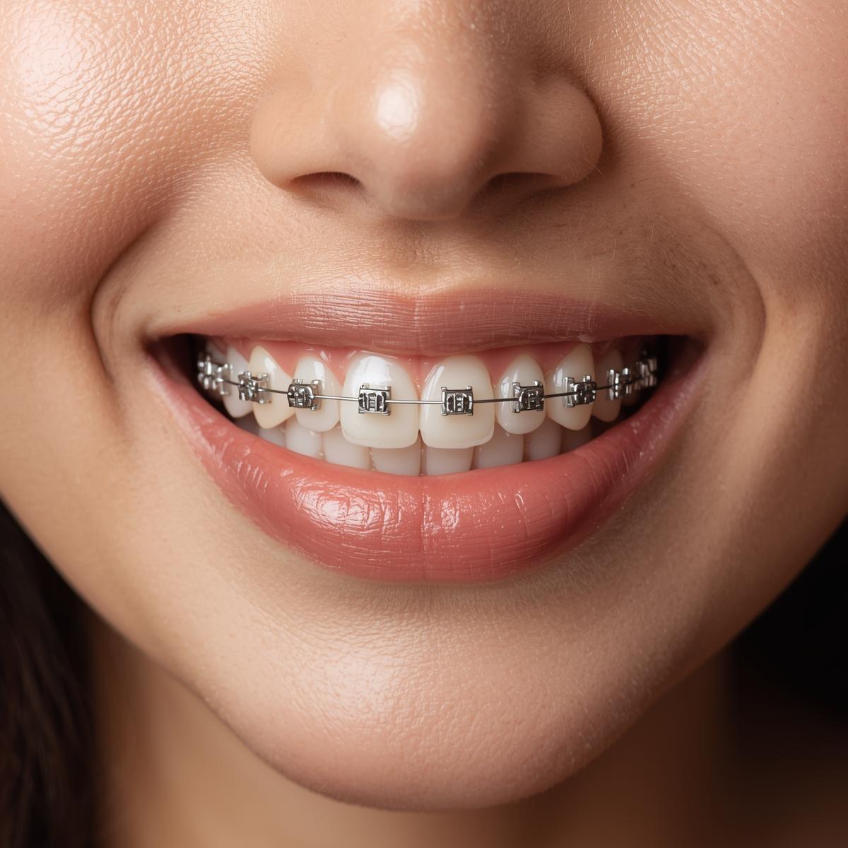 矯正治療中のアジア人女性の口元