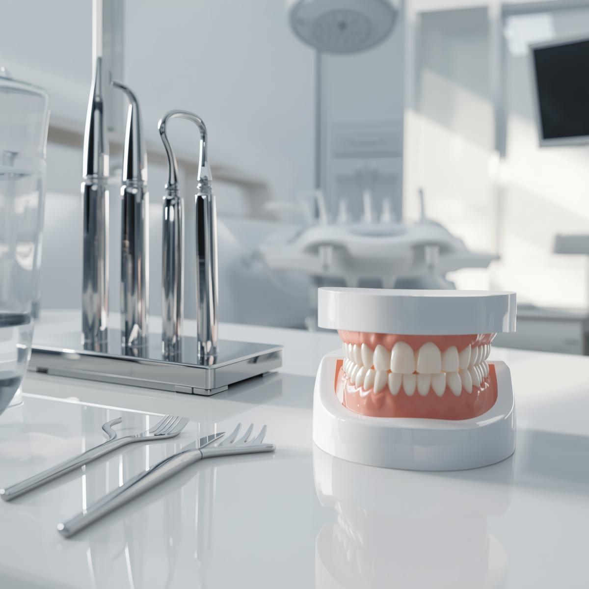 整った歯並びと明るく清潔感のある歯科院内をイメージした実写風ビジュアル、安心して通える雰囲気