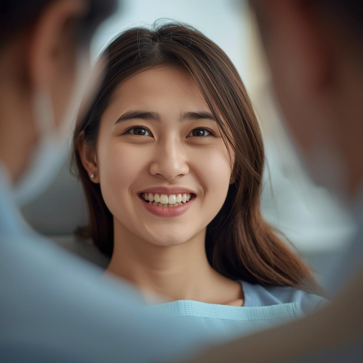 歯科の説明を聞いて安心して微笑んでいる日本人女性