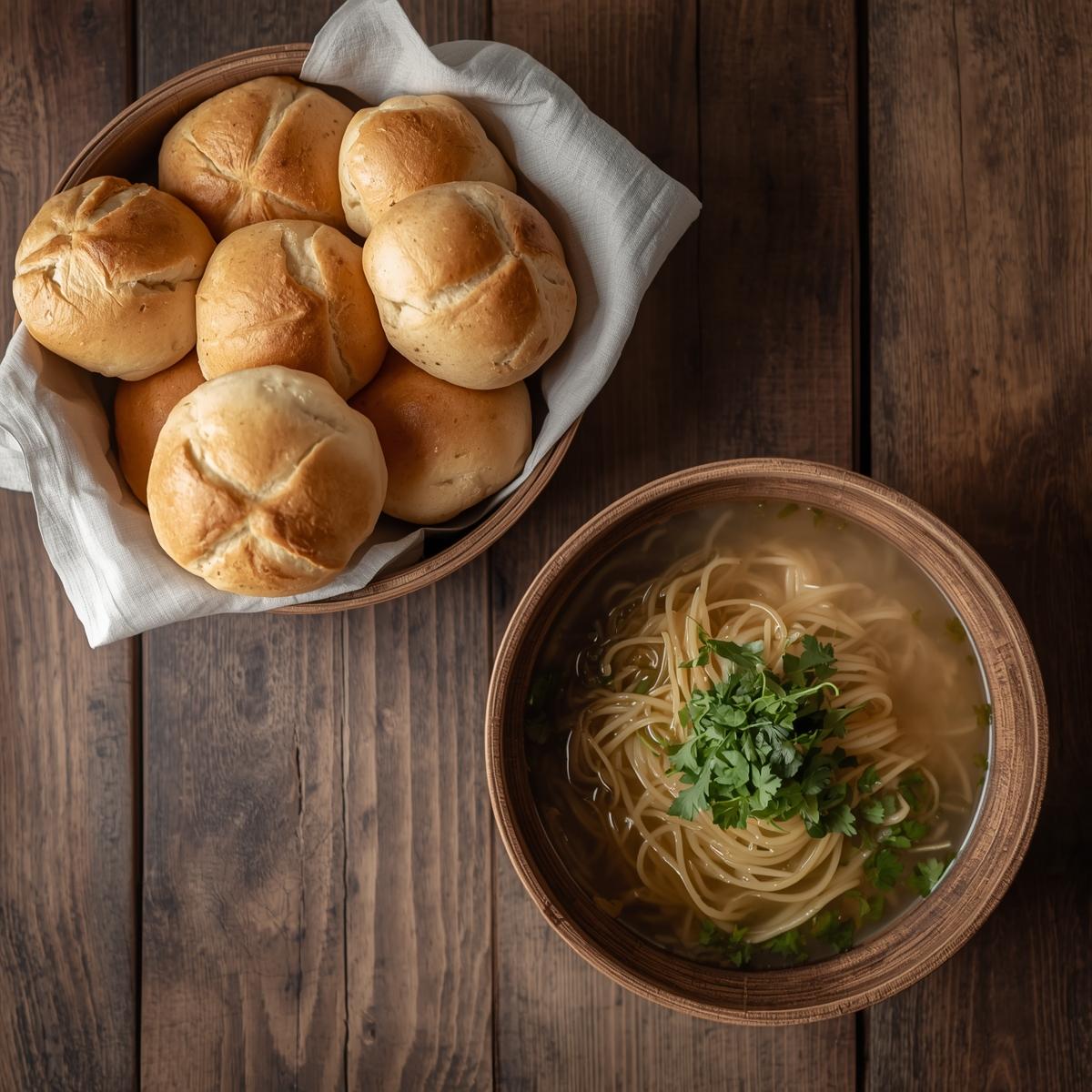 柔らかいパンや麺類を中心にした食卓