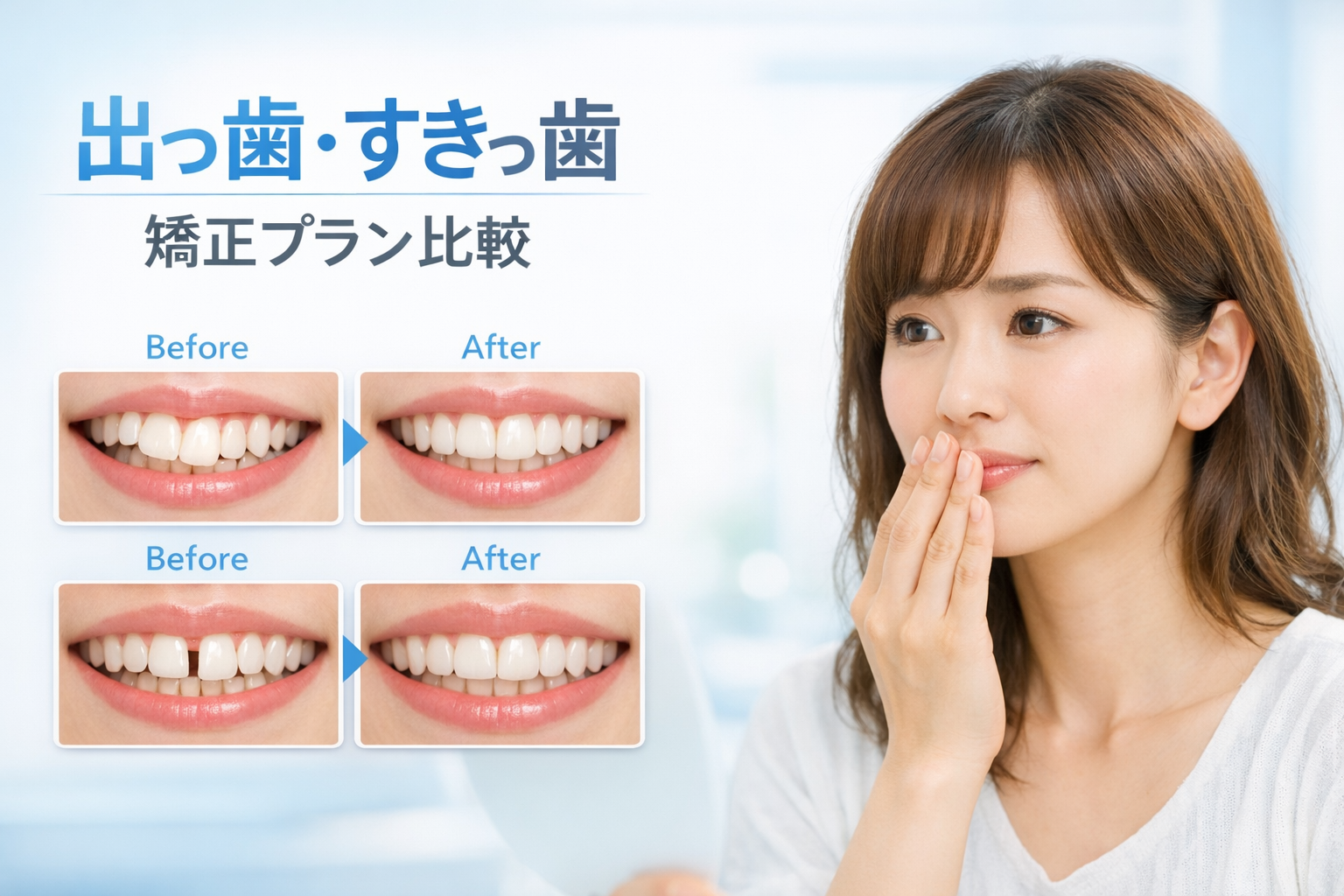 出っ歯やすきっ歯を比較する矯正イメージ