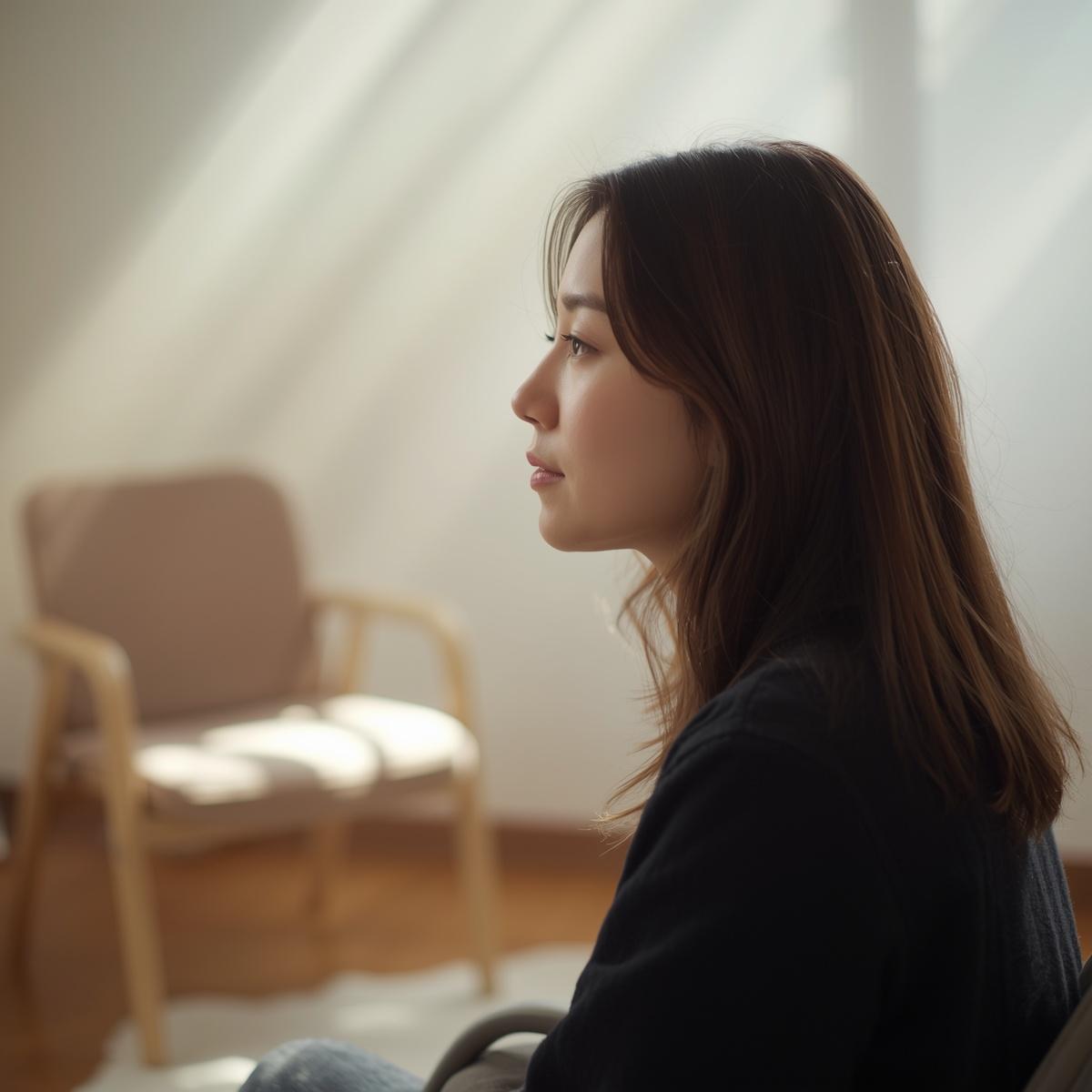 カウンセリング中の横顔のアジア人女性