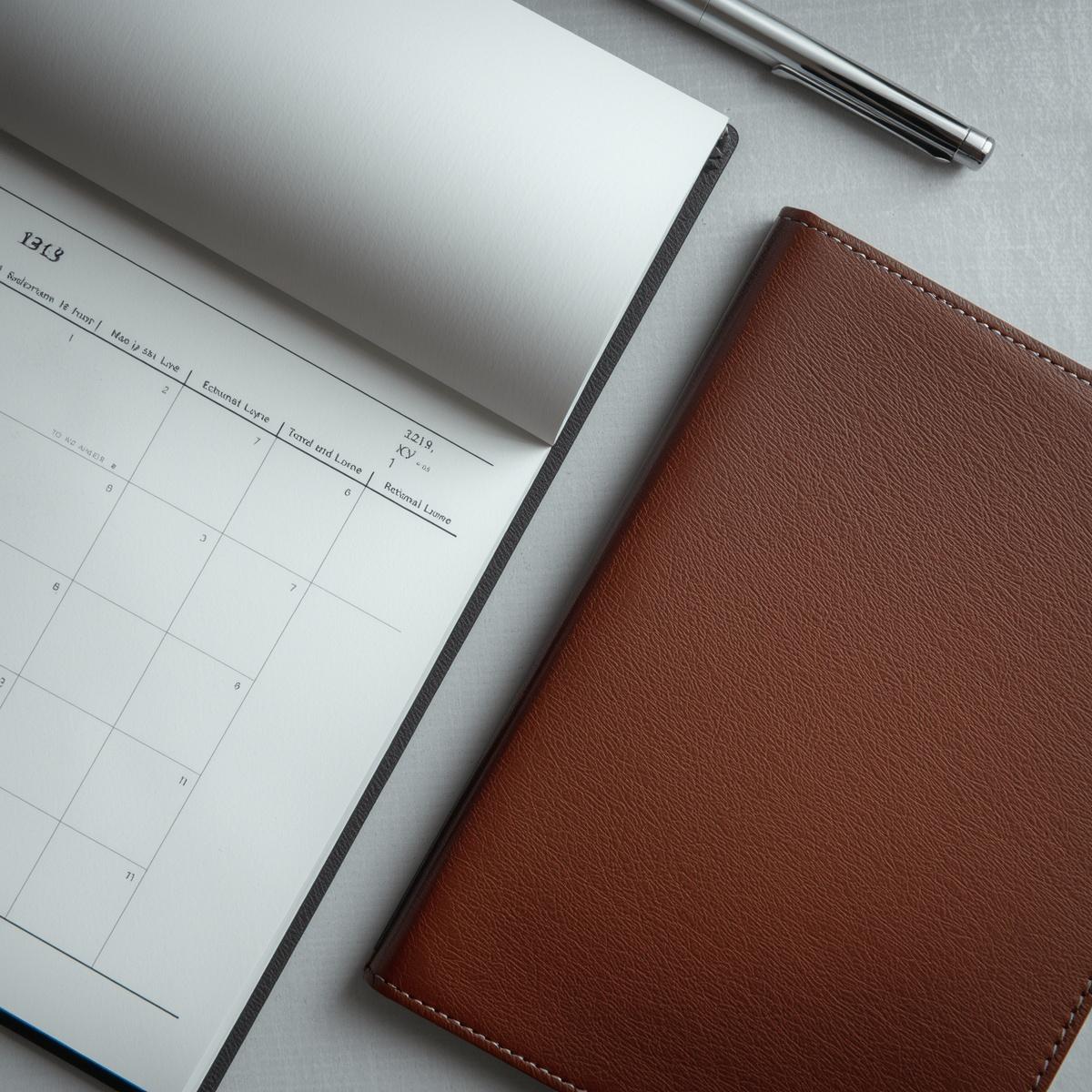 カレンダースケジュール帳とペンの手元