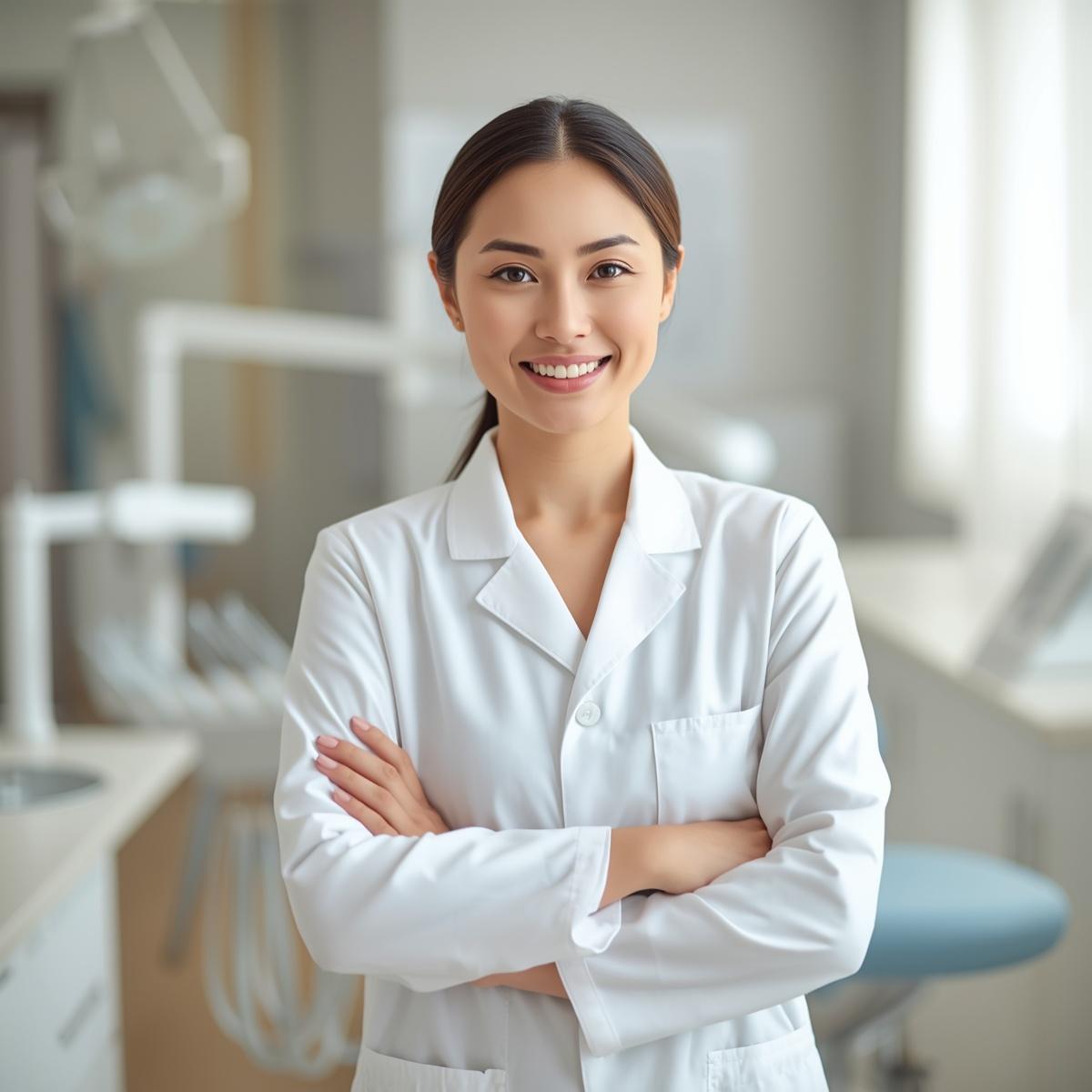 腕組みをしているアジア人女性歯科医１