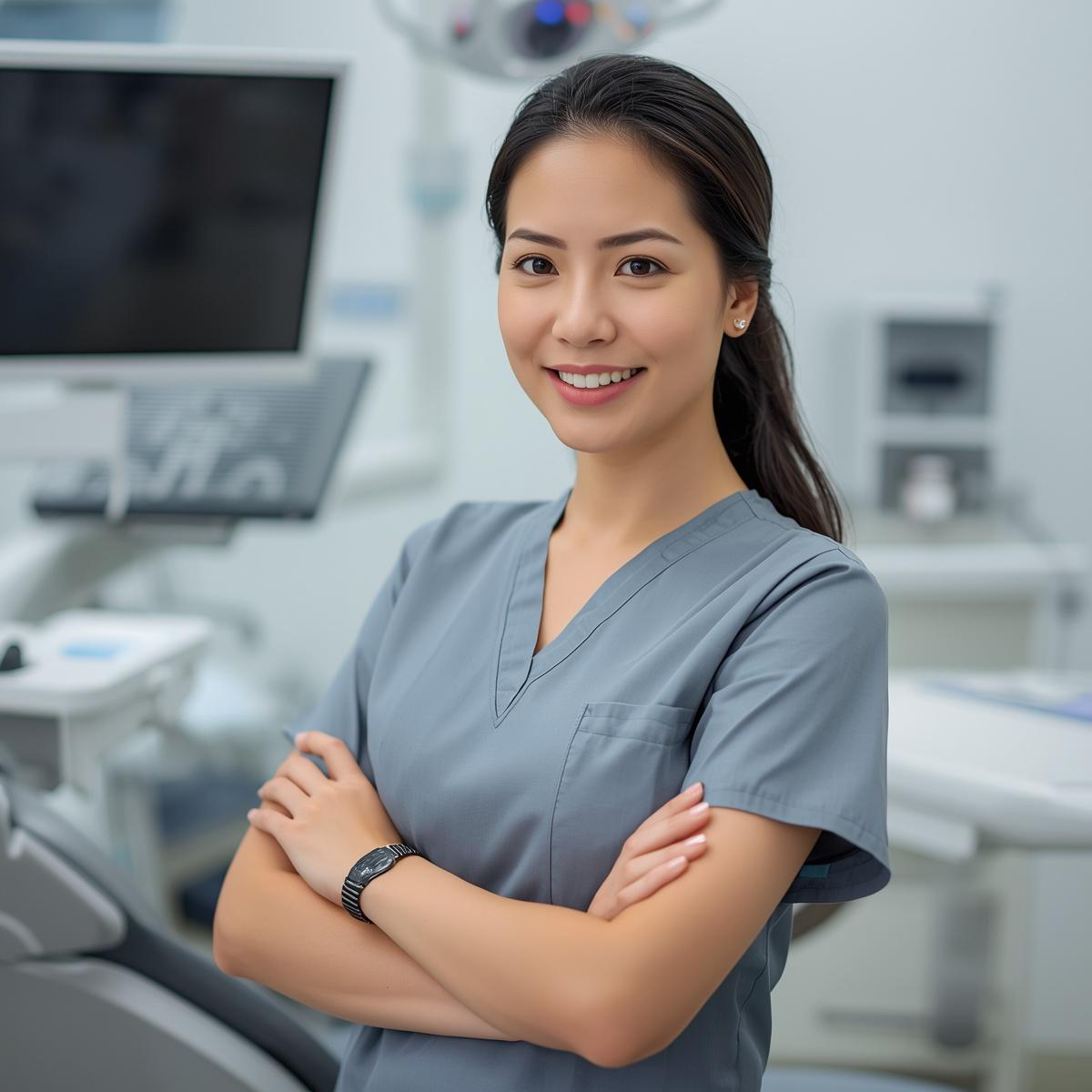 腕組みをしているアジア人女性歯科医２