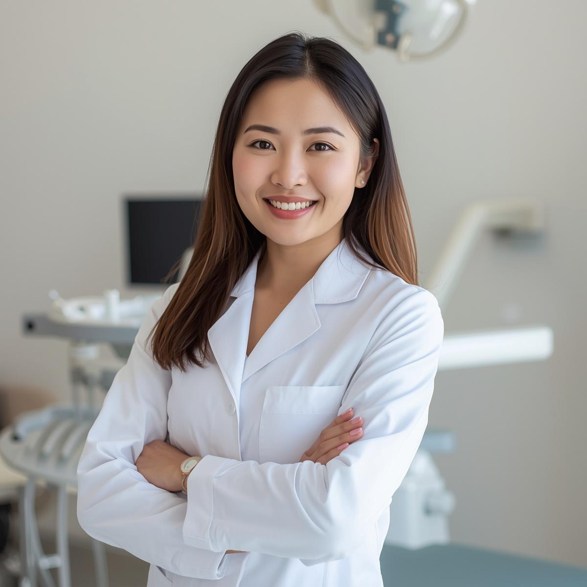腕組みをしているアジア人女性歯科医４